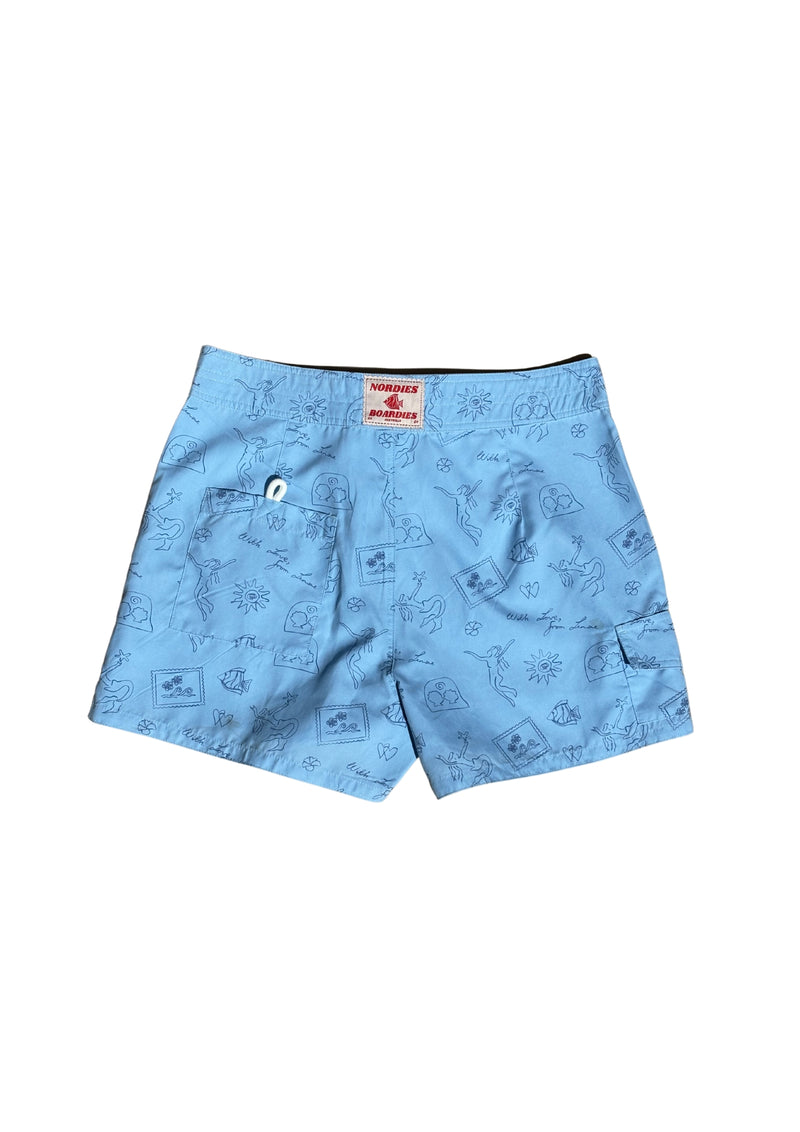 Tie Front Boardshorts - Baby Blue Signature Print