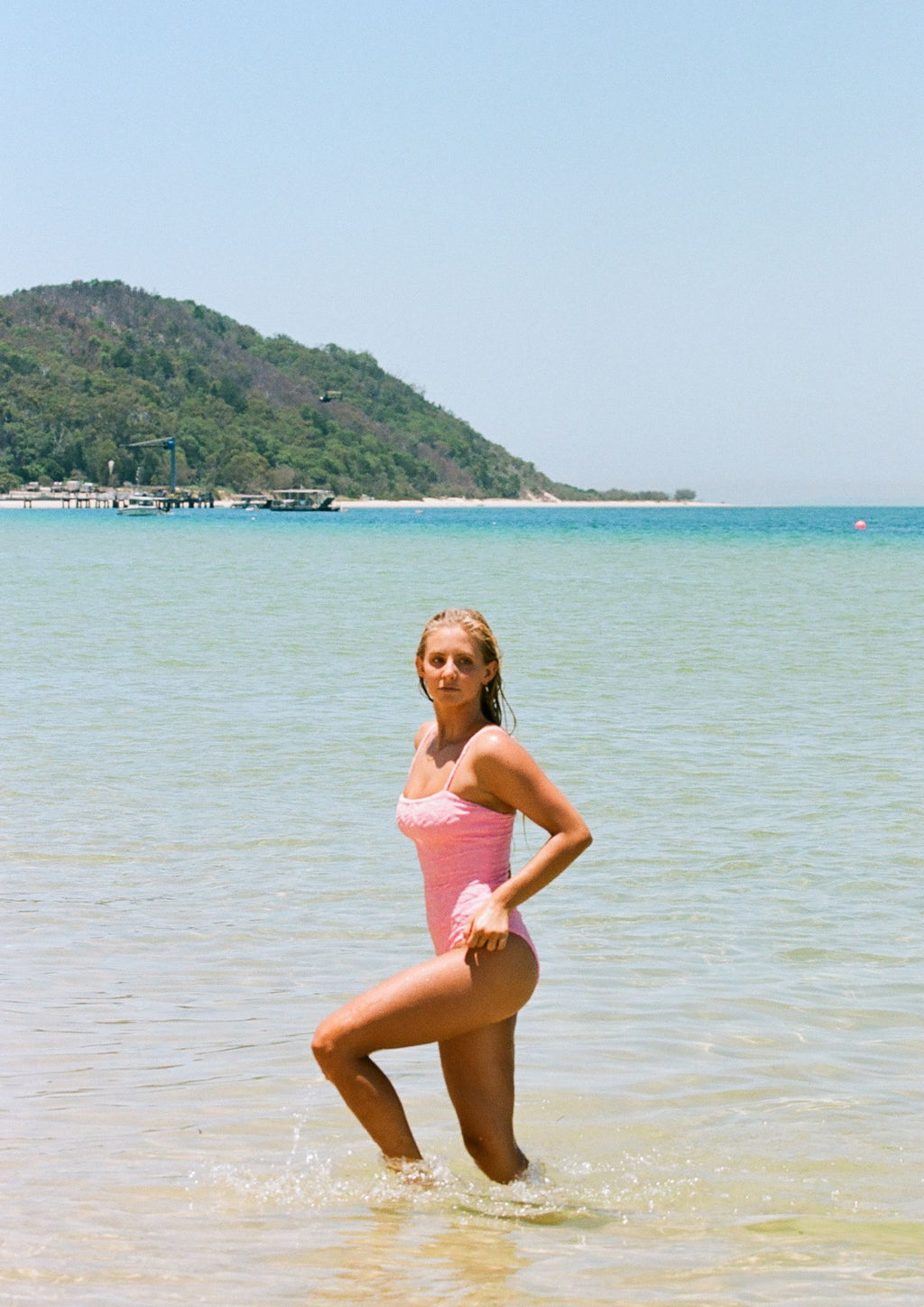 Elaine Straight Neck One Piece - Pink Terry