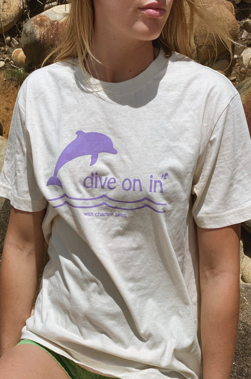 dive on in tee water based ink organic cotton soft oversized fit charlee swim sustainable tshirt
